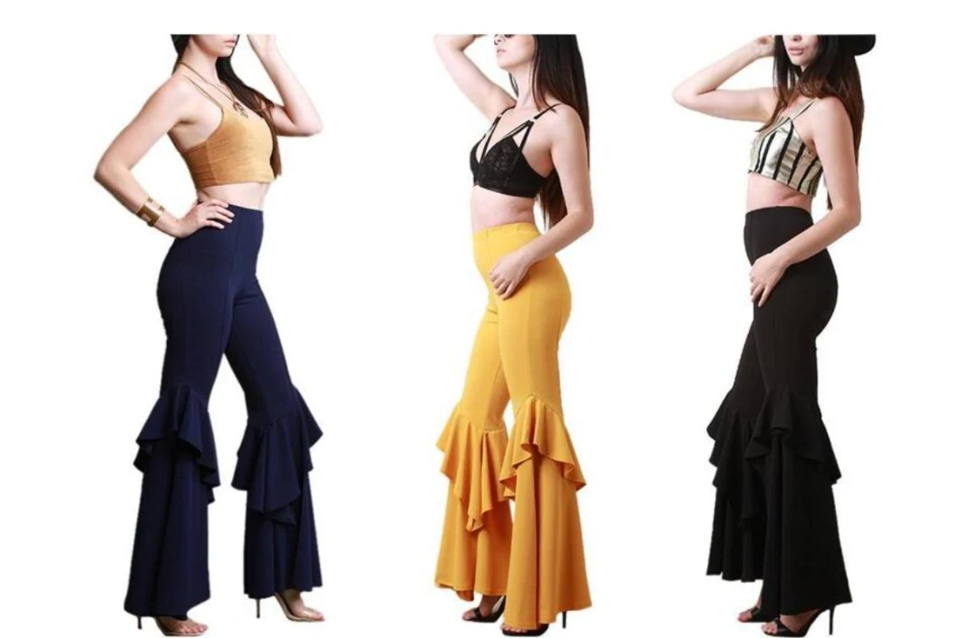 Women′s Fashion High Waist Pleated Crepe Flare Pants Trousers