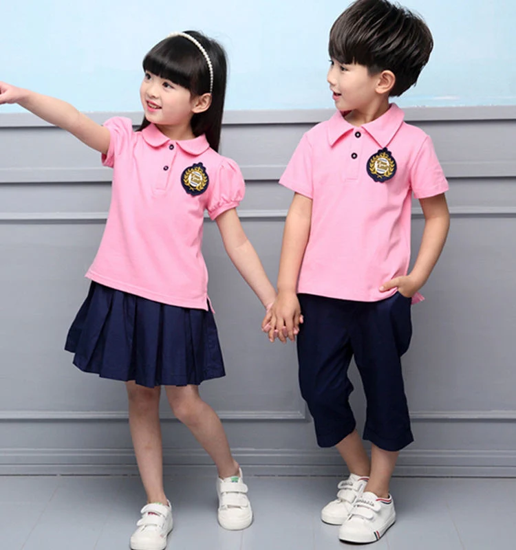 Custom Logo Short Sleeve Primary Polo Shirts and Shorts School Uniform