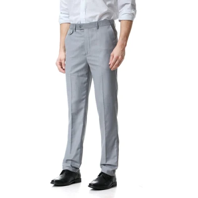 Calças casuais masculinas de cor sólida cintura ajustável calças de terno de perna reta