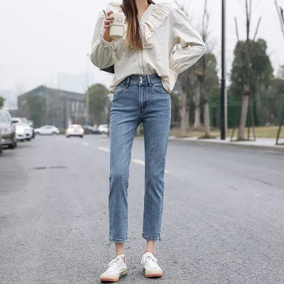 2020 novo coreano casual cintura média azul estiramento jeans calças bootcut legging