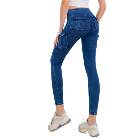Jeans jeans azul apertado feminino leggings esportivos academia fitness yoga calças leggings