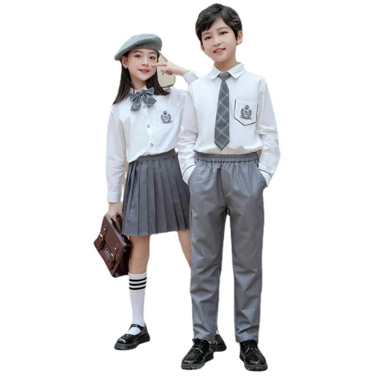 Primavera e outono estilo britânico branco uniforme de classe infantil roupas de desempenho uniforme escolar primário